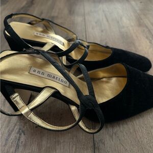 Ann Marino Black Strappy Kitten Heels